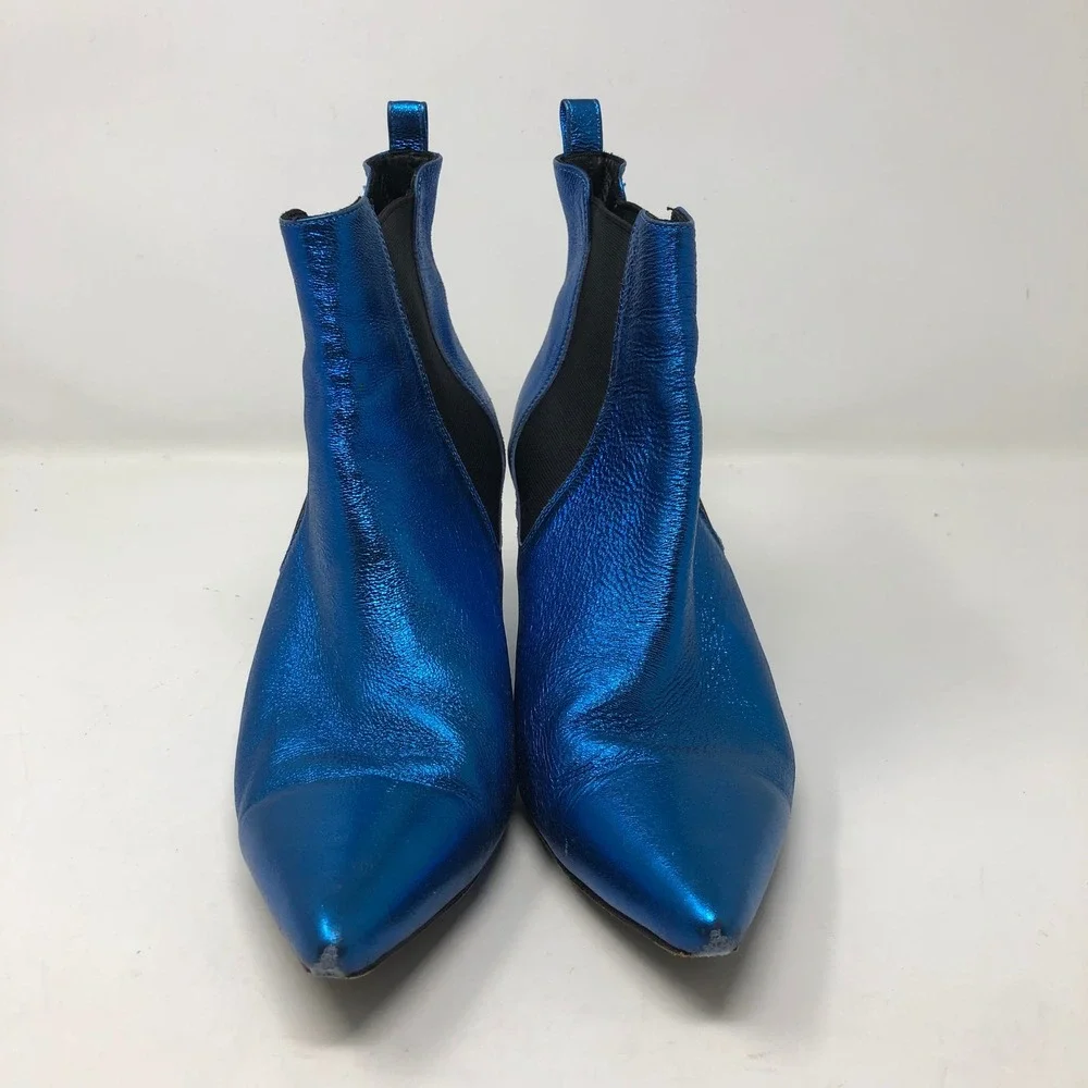 Anine Bing Metallic Blue Ankle Boots Womens 40 US 9 Electric Blue Pointed Kitten